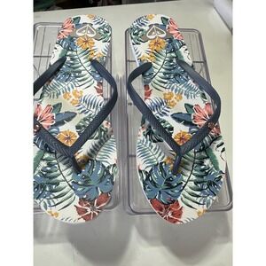Roxy Floral Print Flip Flops Tropical Palm Beach Summer Women's Size 8/9